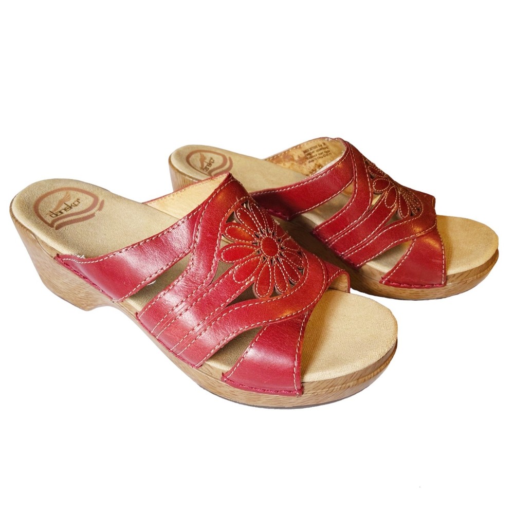 Dansko Suzy Red Leather Daisy Design Slip-on Sandal – Size 38 or US 7 - 7.5
